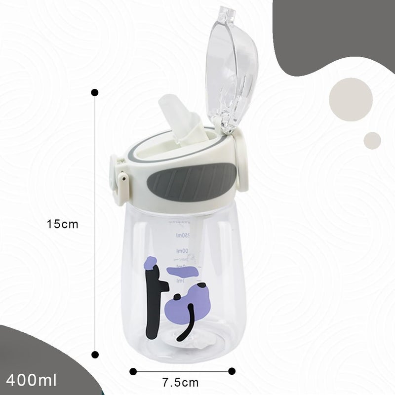 ATTRO Plastic Sippy Kids 400ml Water Bottle with Fliptop Lid & Straw Kids Bottle ML Mention for Daily Water Intake BPA Free, Leakproof - White - Image 4