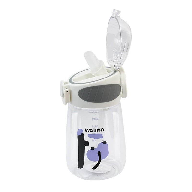 ATTRO Plastic Sippy Kids 400ml Water Bottle with Fliptop Lid & Straw Kids Bottle ML Mention for Daily Water Intake BPA Free, Leakproof - White - Image 1