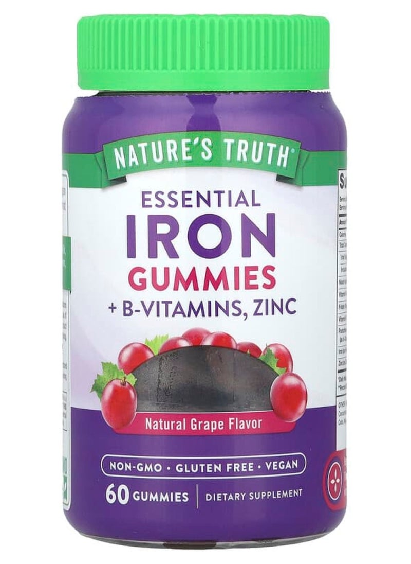 Nature's Truth Nature's Truth, Essential Iron + B-Vitamins, Zinc Gummies, Natural Grape, 60 Gummies 