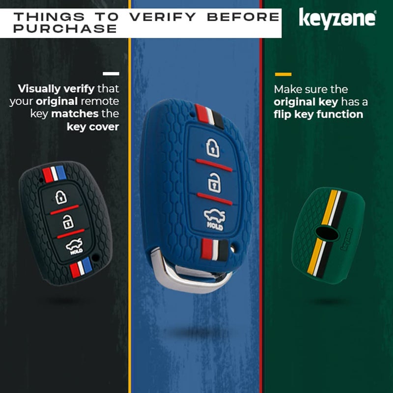 KeyZone ® Striped Silicone Key Cover Compatible for i10 Grand, i20 Elite, i20 Active, Xcent, Verna 4s, Tucson, Elantra, Grand i10 Nios (3 Button Smart Key, Grey) - Image 5