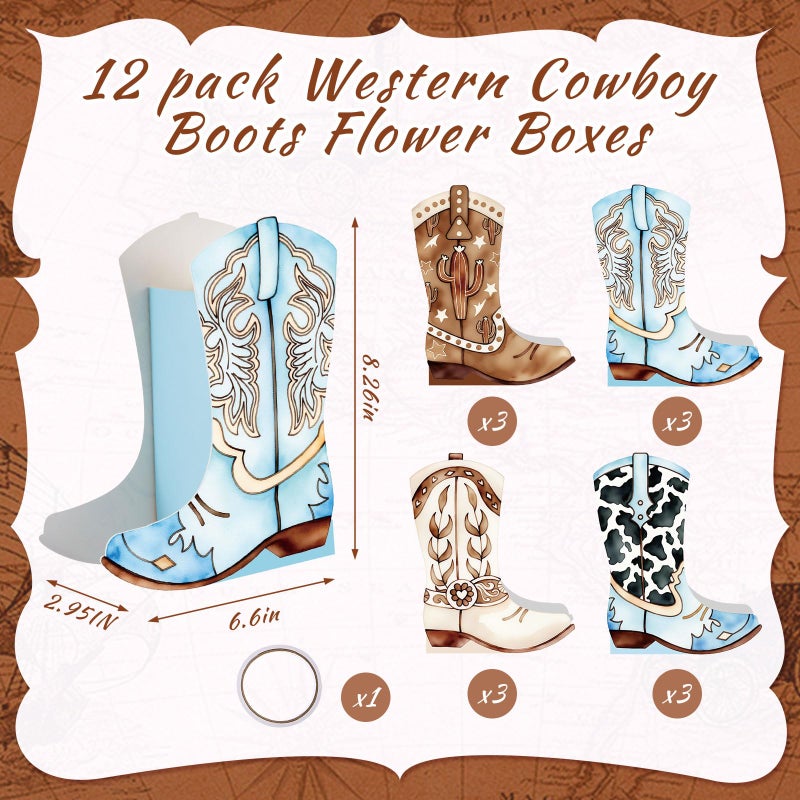 Memorywuu 12 Set Western Boots Flower Boxes Centerpiece Boot Shape Gift Boxes Party Decoration Vase Centerpieces for Tables Boots Rodeo Birthday Baby Shower Supplies(Western Blue,Cow) - Image 2