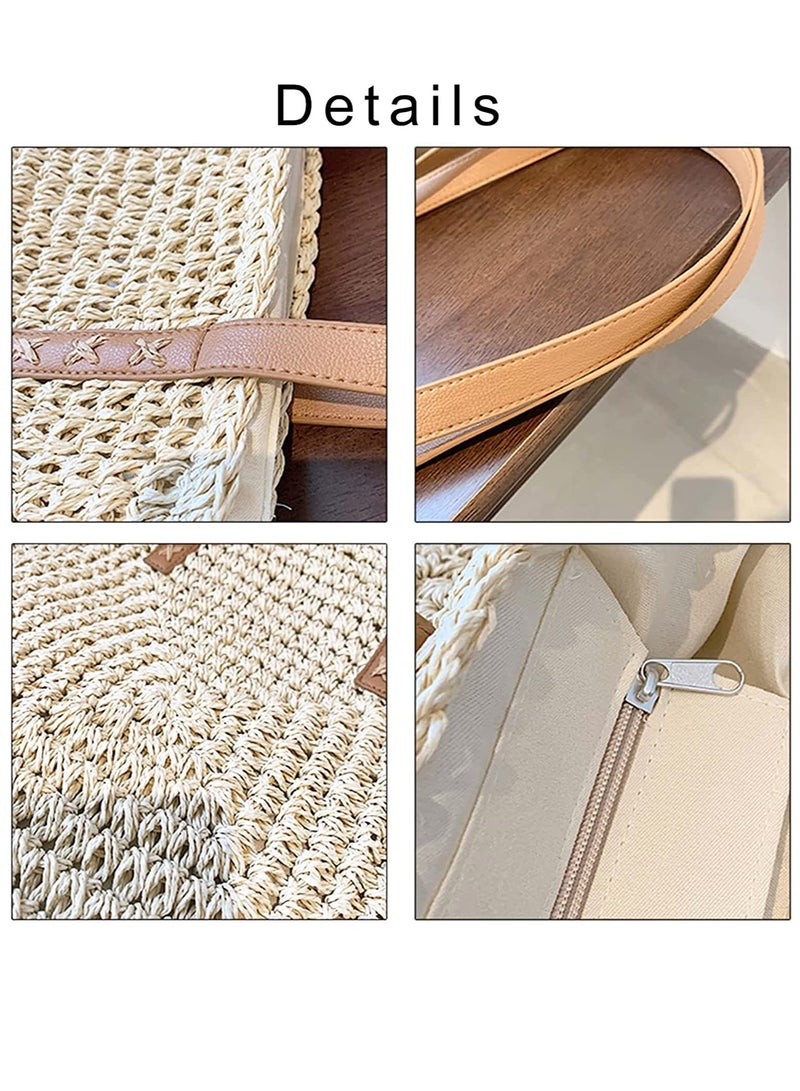 SYOSI SYOSI Women's Classic Straw Handbag, Summer Beach Shoulder Bag Bohemia New, Large Woven Fishing Net Handmade Shoulder Bag Handbag  - Image 5
