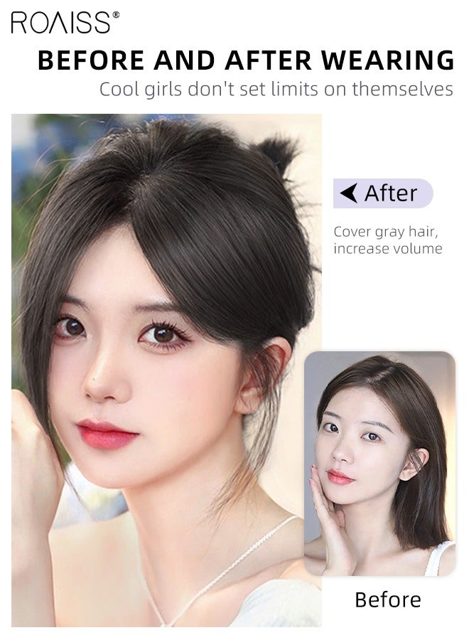 رويس أغطية شعر بشري حقيقية للنساء، قطع الشعر مع مشابك للنساء اللواتي يعانين من تساقط الشعر وفقدان الشعر وتغطية الشعر الرمادي، أسود طبيعي، 9x9 / 11x11 سم - Image 2