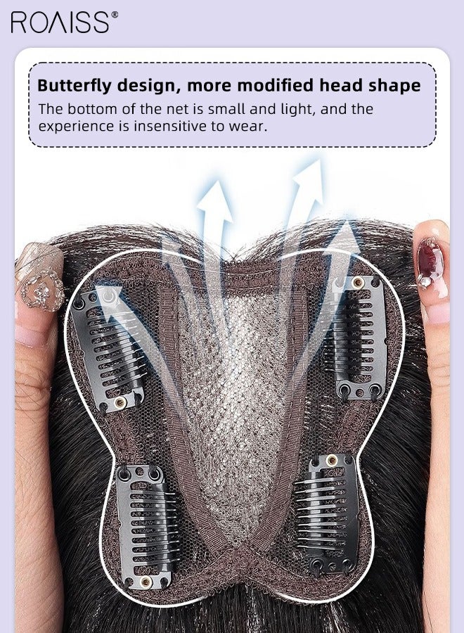 رويس أغطية شعر بشري حقيقية للنساء، قطع الشعر مع مشابك للنساء اللواتي يعانين من تساقط الشعر وفقدان الشعر وتغطية الشعر الرمادي، أسود طبيعي، 9x9 / 11x11 سم - Image 4