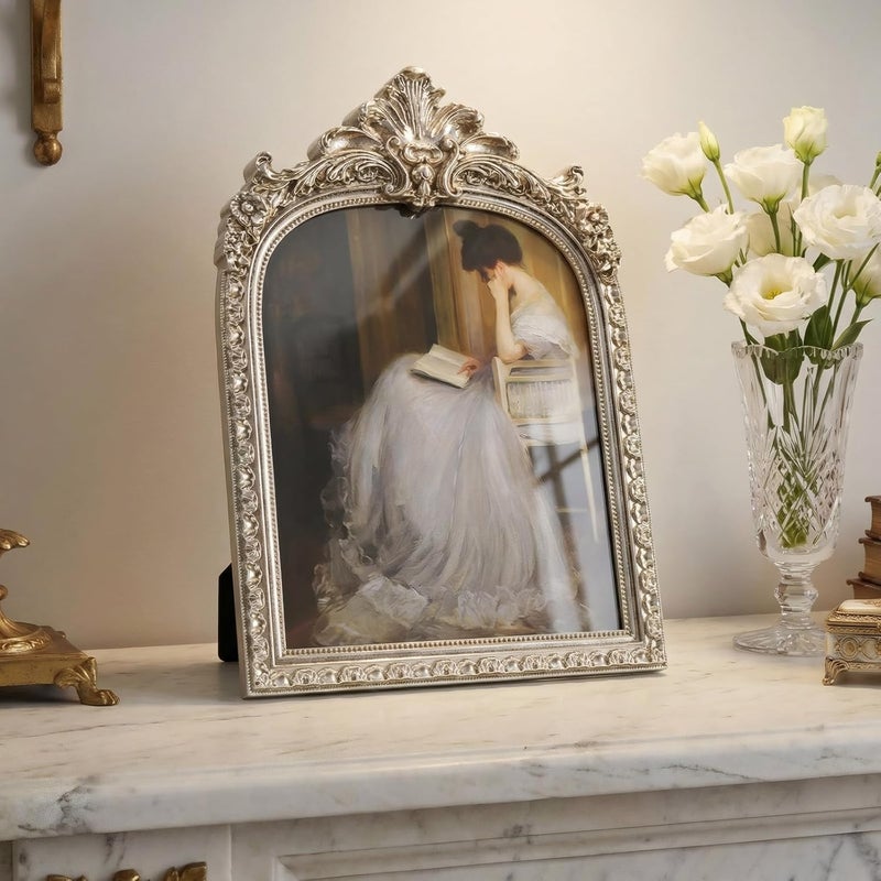 Cuspin إطار صور ذهبي مقاس 8×10 من ، إطار صور مزخرف من الراتنج بنقوش، مع واجهة زجاجية، تصميم عتيق لتزيين المنزل أو كهدية. - Image 2