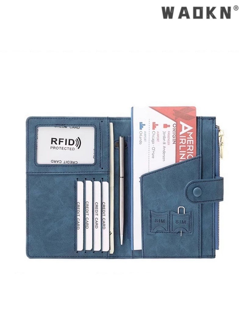 WAOKN - RFID Anti-Theft Smart Travel Document Holder, Multi-Function Passport Clip, Document Storage Bag, Essential Overseas Passport Bag, Portable and Secure（blue） - Image 1