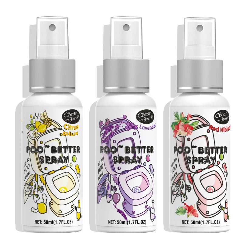 Clean-n-Fresh Toilet Spray, Variety Pack of 3 - Citrus/Lavender/Hibiscus, Bathroom & Toilet Odor Elimination, Travel Size 1.7 Fl Oz Each, Total 5.1 Fl Oz - Image 1