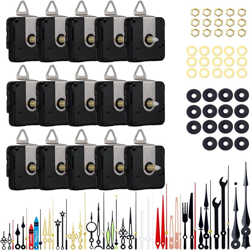 EMOON 15 Pieces Clock Mechanism Replacement Kit with 16 Pack Hands, Silent Sweep Clock Motor Kit Battery Operated for DIY Repair Replacement (Thread Length 1/2 in) - Image 1