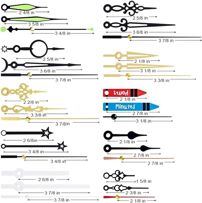 EMOON 15 Pieces Clock Mechanism Replacement Kit with 16 Pack Hands, Silent Sweep Clock Motor Kit Battery Operated for DIY Repair Replacement (Thread Length 1/2 in) - Image 3
