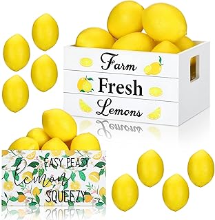 Marsui Marsui Lemon Decor Mini Wooden Crate Set Summer Tiered Tray with 8 Faux Lemons Farmhouse Lemonade Kitchen Decorations  - Image 1