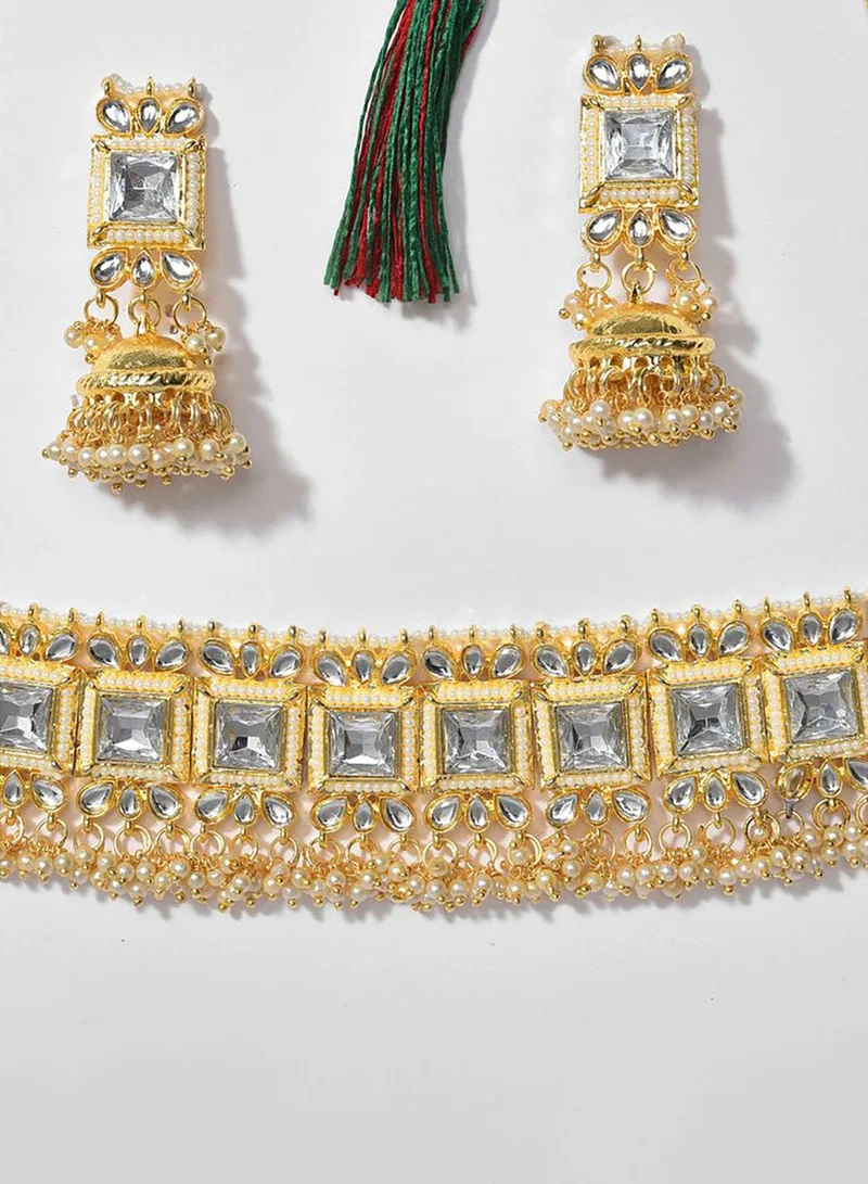 SOHI Kundan Pearl Gold Plated Necklace Set