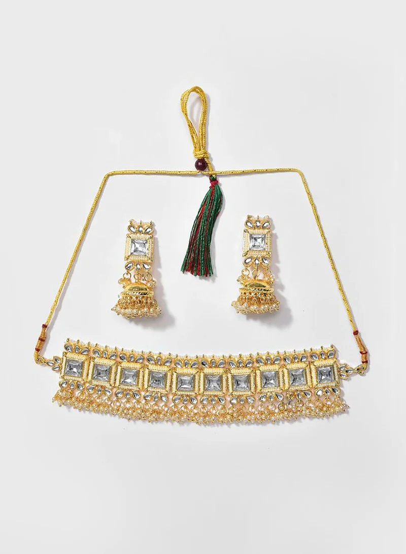 SOHI Kundan Pearl Gold Plated Necklace Set