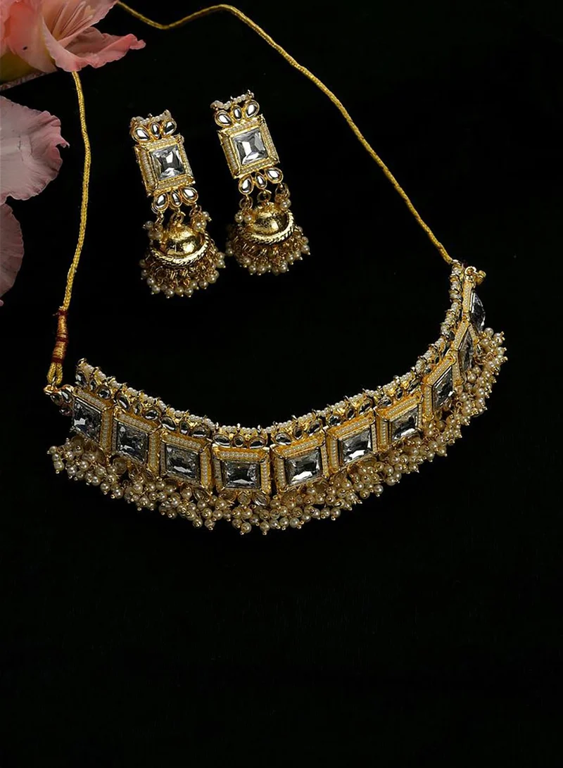 SOHI Kundan Pearl Gold Plated Necklace Set
