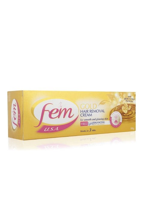 FEM USA Gold Hair Removal Cream Infused with Gold | For Smooth & Glowing Skin - 110g With pH Balancing Skin Care Lotion