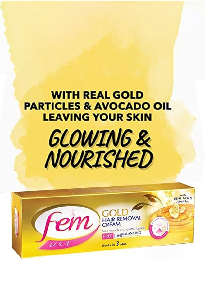 fem - FEM USA Gold Hair Removal Cream Infused with Gold | For Smooth & Glowing Skin - 110g With pH Balancing Skin Care Lotion - Image 1