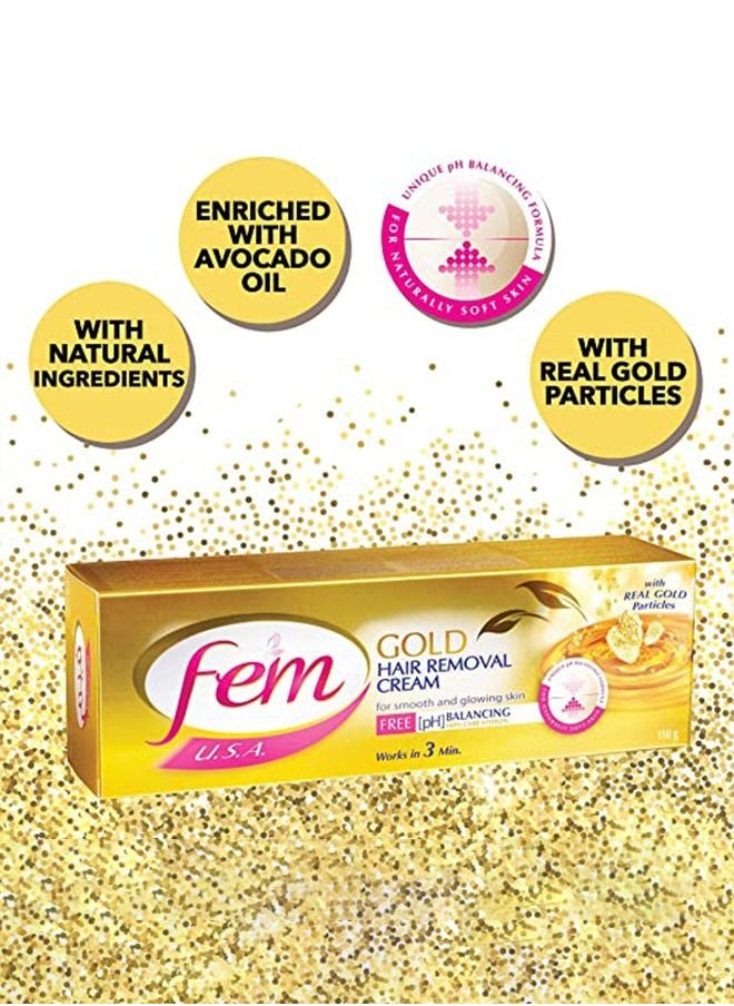 fem - FEM USA Gold Hair Removal Cream Infused with Gold | For Smooth & Glowing Skin - 110g With pH Balancing Skin Care Lotion - Image 1