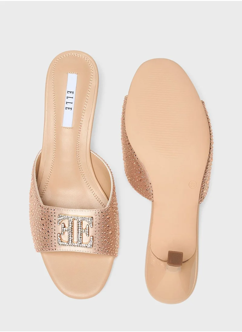 ايل Logo Detailed Single Strap Low Heel Sandals