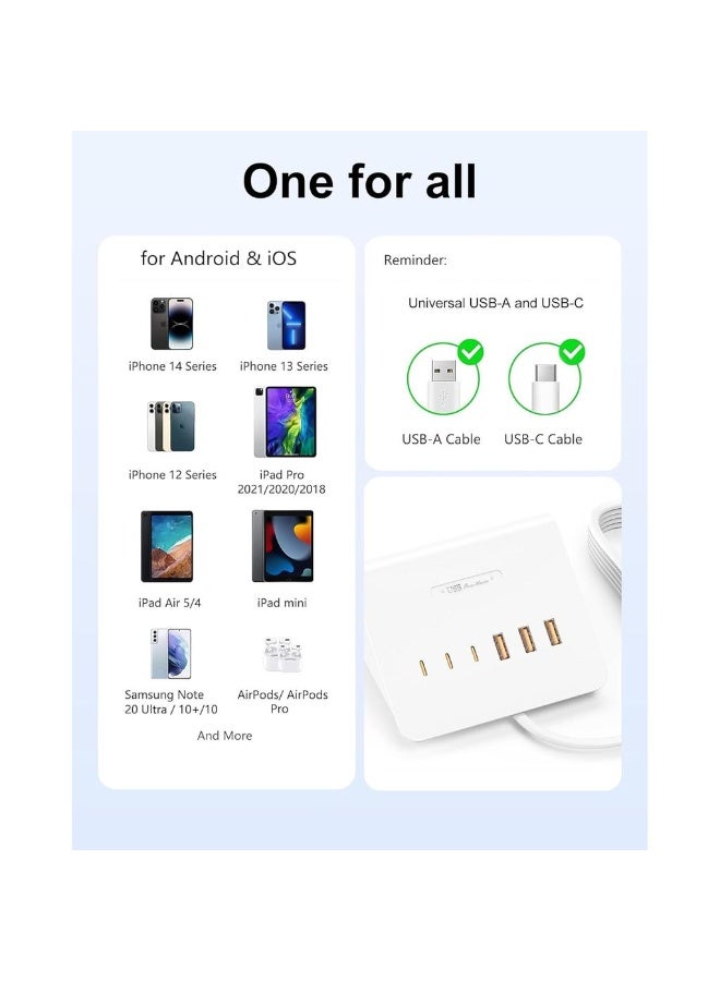 USB C Charger 6 Ports USB Charging Station Multi USB Charger Plug For IPhone IPad AirPods Pixel IWatch Redmi Etc (White) - Image 4