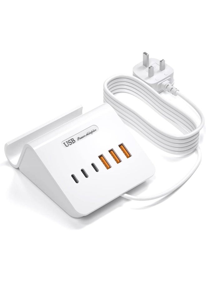 USB C Charger 6 Ports USB Charging Station Multi USB Charger Plug For IPhone IPad AirPods Pixel IWatch Redmi Etc (White) - Image 1