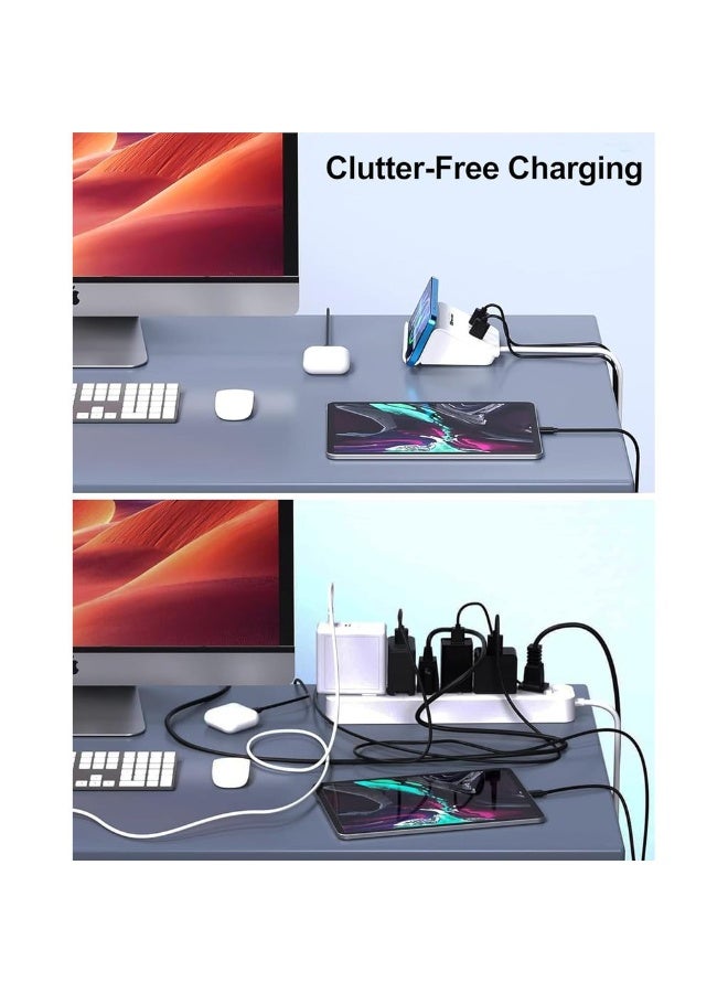 USB C Charger 6 Ports USB Charging Station Multi USB Charger Plug For IPhone IPad AirPods Pixel IWatch Redmi Etc (White) - Image 3