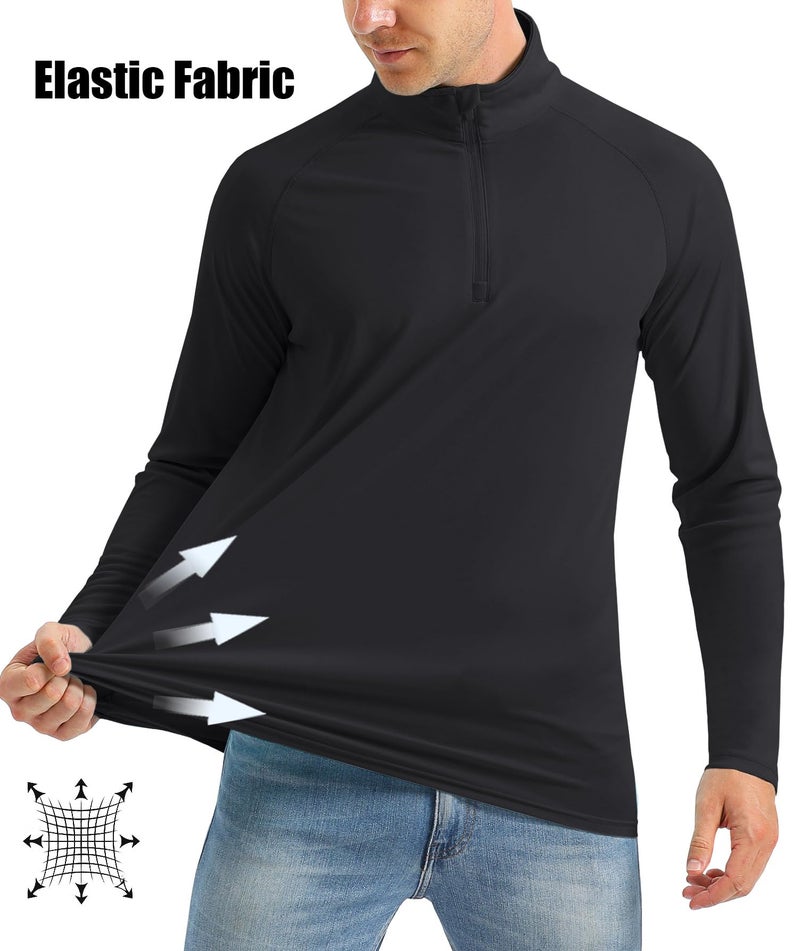 MAGCOMSEN Quarter Zip Pullover Shirts for Men Long Sleeve Running Shirts Men's Sun Protective 1/4 Zip Shirts Mens Fishing Shirts Rash Guard Shirt Black - Image 2