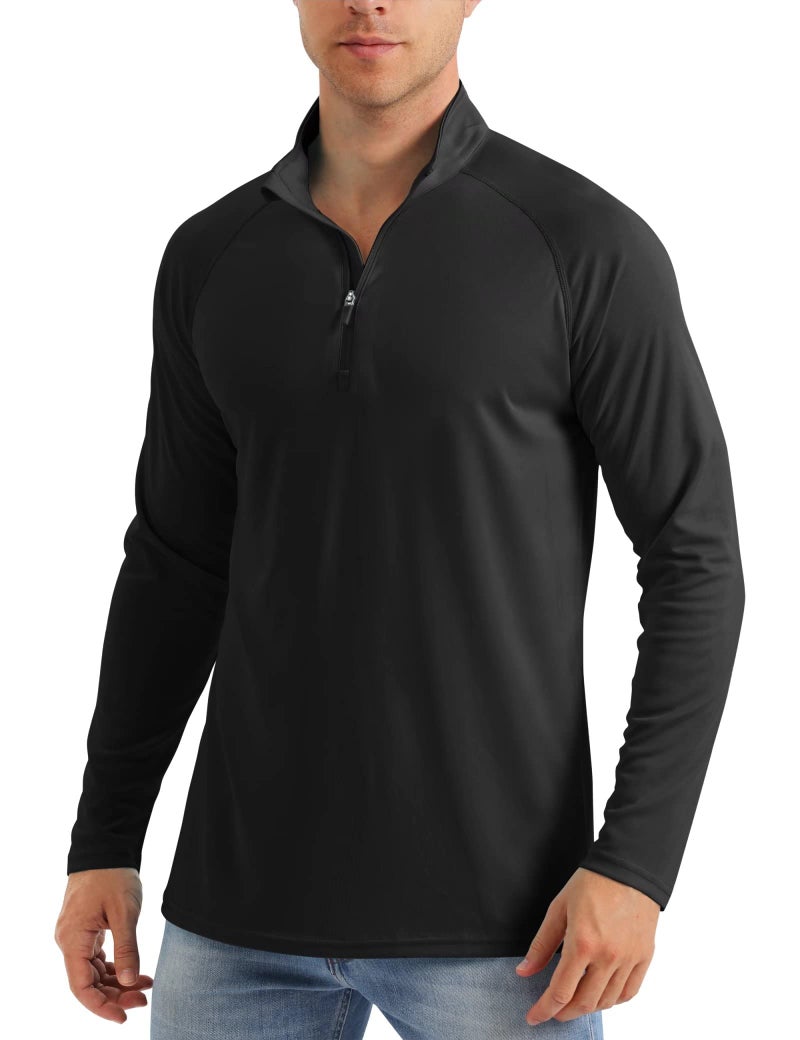 MAGCOMSEN Quarter Zip Pullover Shirts for Men Long Sleeve Running Shirts Men's Sun Protective 1/4 Zip Shirts Mens Fishing Shirts Rash Guard Shirt Black - Image 1