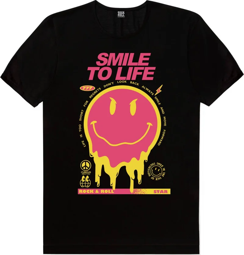 Rock&Roll Smile at Life Black Short Sleeve Women's T-Shirt