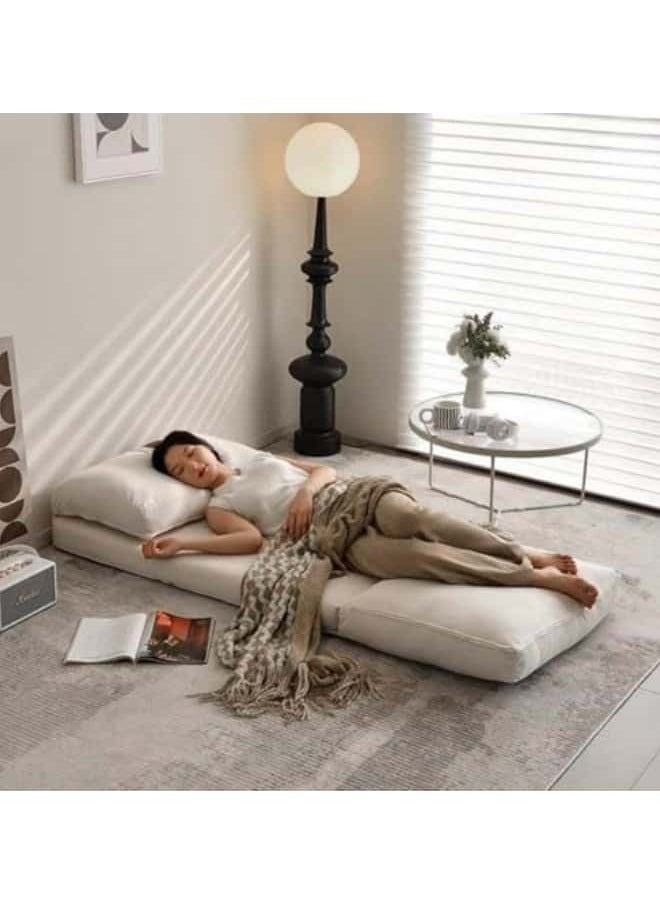 GGEROU - Floor Sofa with Back Support, 5 Reclining Poistion Adjustable Bed, Folding Lazy Bed, Floor Lounge Chair, Gaming Recliner Sofa for Sleeping, Gaming, Reading White - Image 1