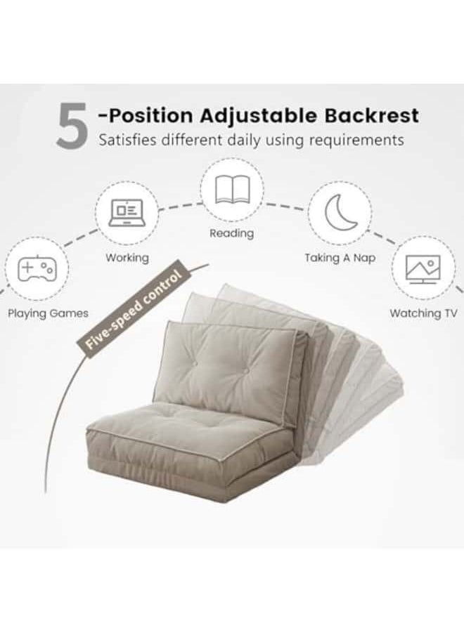 GGEROU - Floor Sofa with Back Support, 5 Reclining Poistion Adjustable Bed, Folding Lazy Bed, Floor Lounge Chair, Gaming Recliner Sofa for Sleeping, Gaming, Reading White - Image 1
