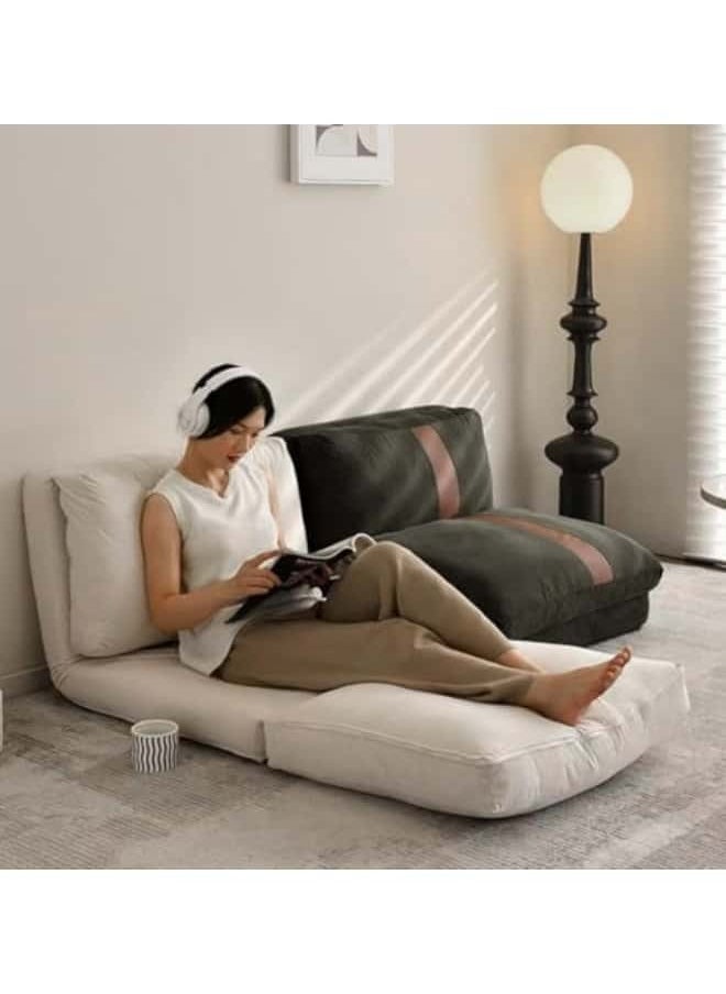 GGEROU - Floor Sofa with Back Support, 5 Reclining Poistion Adjustable Bed, Folding Lazy Bed, Floor Lounge Chair, Gaming Recliner Sofa for Sleeping, Gaming, Reading White - Image 1
