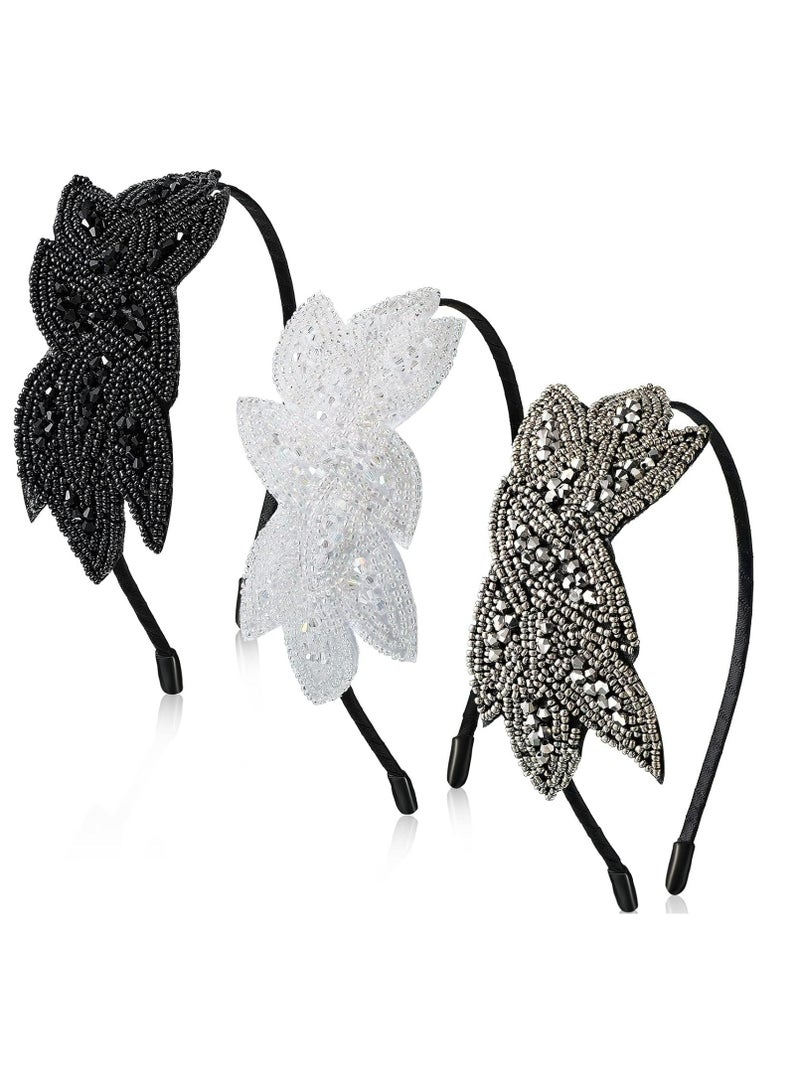 إسكدنيا 1920s بانادات للنساء 3 قطع شريط الرأس السوداء الفلابر مغلف بالخرز والأوراق 1920s ملحقات يوم الحب - Image 1