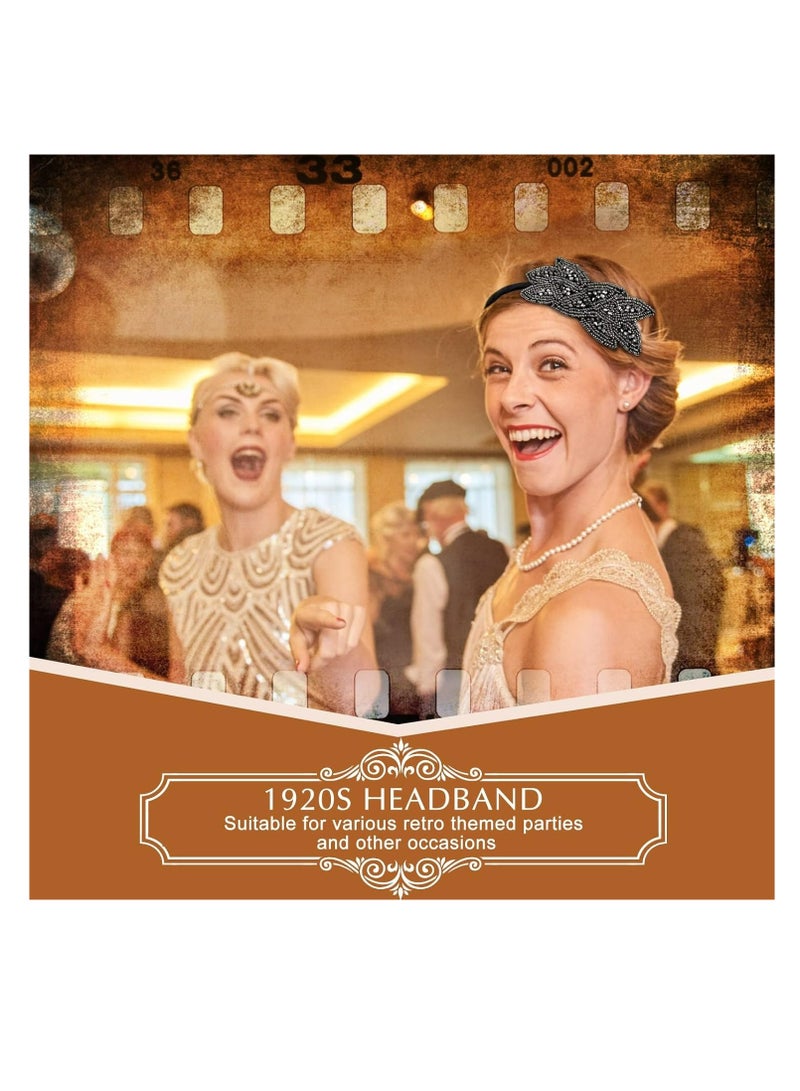 إسكدنيا 1920s بانادات للنساء 3 قطع شريط الرأس السوداء الفلابر مغلف بالخرز والأوراق 1920s ملحقات يوم الحب - Image 2