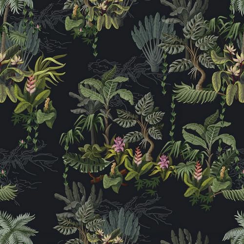 Ismoon 161x196 Tropical Peel and Stick Wallpaper Dark Green Plants Leaf Contact Paper Botanical Wallpaper Removable Self Adhesive Wall Paper for Bedroom Cabinets Bathroom Waterproof Vinyl Roll - Image 1