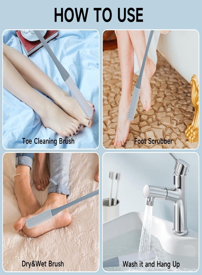 GLNRM Toe Cleaning Brush - Foot Scrubber With 15.7" Long Handle Silicone Softening Foot Brush Soft Skin Exfoliation Lotion Applicator For Foot Seniors, Elderly, Men And Women | Foot Bath Brush - Image 2