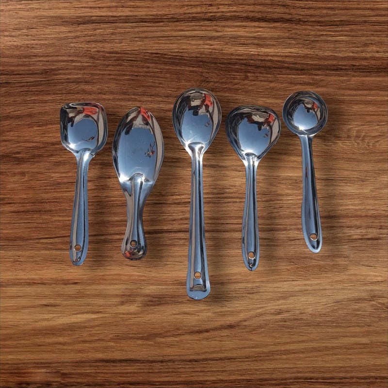 Denique Stainless Steel Tableware Serving Spoon Set for Dining Cooking Spoon Set for KitchenSoup Ladle Solid Spoon Rice Spoon CurrydalRicePasta Set of 5 - Image 5