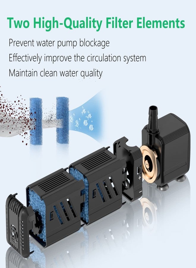 Insputer Aquarium Filter, Insputer 8W Turtle Tank Filter with 2 Sponge Filtration, 200 GPH Adjustable Submersible Fish Filters for 10-50 Gallo Pond Freshwater - Image 3