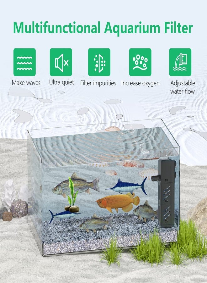 Insputer Aquarium Filter, Insputer 8W Turtle Tank Filter with 2 Sponge Filtration, 200 GPH Adjustable Submersible Fish Filters for 10-50 Gallo Pond Freshwater - Image 2