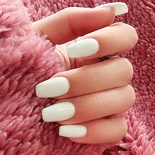 FOK Set Of 100Pc Professional/Personal Reusable French Long Acrylic False Fake Nails White Color DIY Decoration Artificial White Nailart Tip Accessory - Image 1