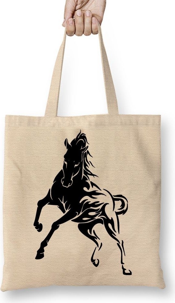 Baskı Dükkanı Print Shop Horse Tattoo 4 Preto Cloth Bag Long Handle