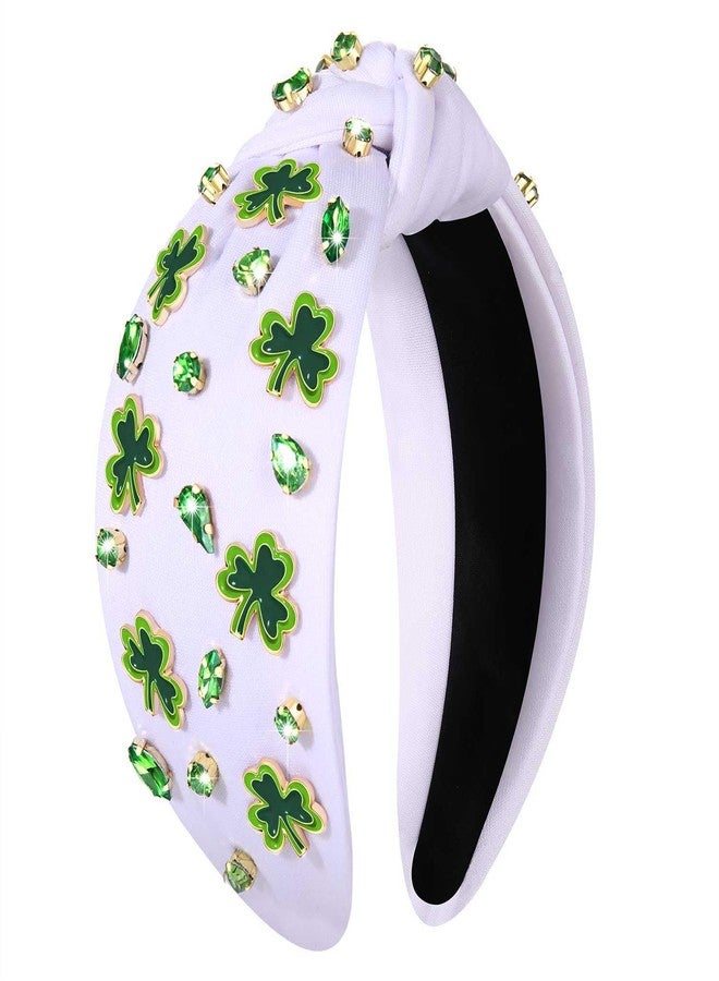 HZEYN St Patricks Headband Green Shamrock Hairband Jeweled Crystal Embellished Knotted Hairhoop Irish Costume Headwear Hair Accessories - Image 1