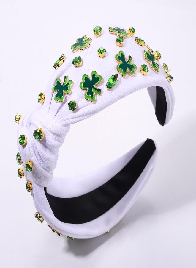 HZEYN St Patricks Headband Green Shamrock Hairband Jeweled Crystal Embellished Knotted Hairhoop Irish Costume Headwear Hair Accessories - Image 2