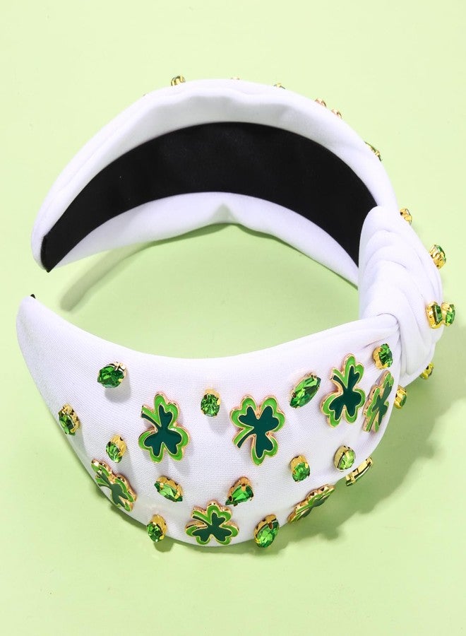 HZEYN St Patricks Headband Green Shamrock Hairband Jeweled Crystal Embellished Knotted Hairhoop Irish Costume Headwear Hair Accessories - Image 3