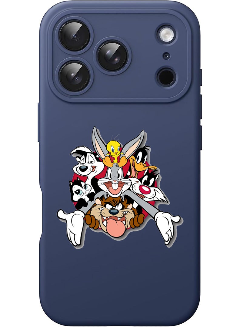 Theodor Protective Slim Fit Case Liquid Silicone Cover with Full Body Protection Anti-Scratch Shockproof Case For Apple iPhone 17 Pro (Blue) Looney Tunes - Image 1