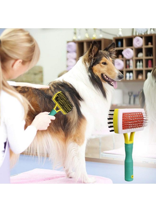 إيميلي بيتس فرشاة تنظيف الشعر ذات الوجهين للقطط والكلاب، مشط مستطيل الشكل للتدليك والعناية بالحيوانات الأليفة مزود بدبوس وشعيرات للفراء القصير والمتوسط والطويل - Image 5
