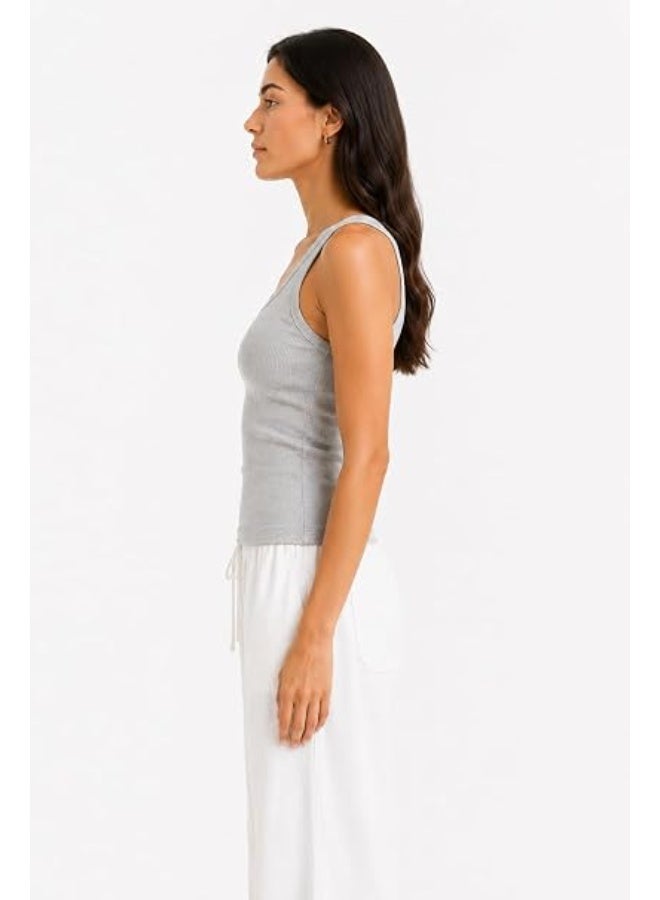 Nileton Women's Basic Ribbed Knit - Cotton Round Neck Tank Top - Slim Fit Sleeveless Stretchy Fitted Casual Everyday Tank - Image 3