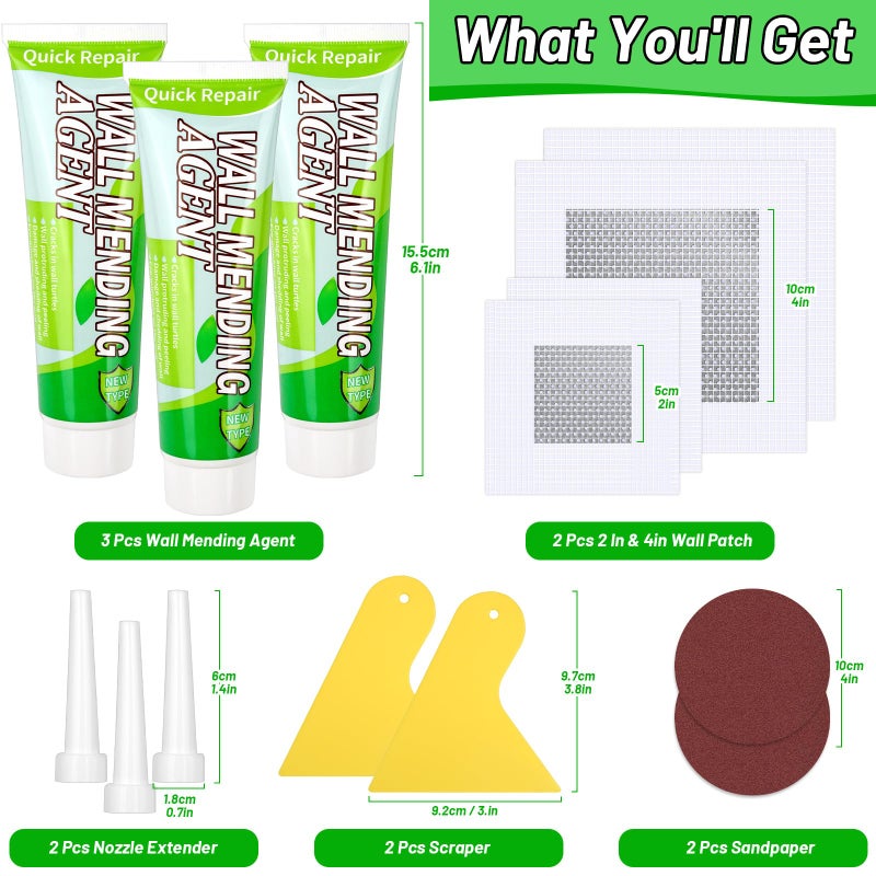 Mckanti 3 Pcs Drywall Repair Kit  Spackle Wall Repair Kit With Drywall Patch Kit For Dry Wall Hole Repair  Wall Mending Agent With 4 Pcs Drywall Patch  Sandpaper  Scraper For Wall Repair - Image 2