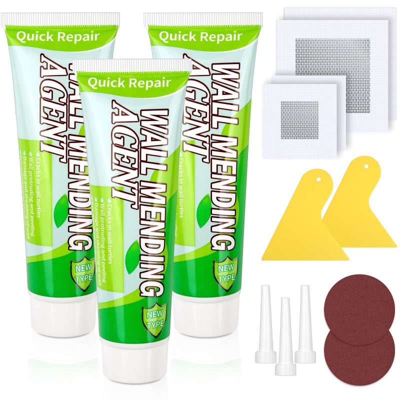 Mckanti 3 Pcs Drywall Repair Kit  Spackle Wall Repair Kit With Drywall Patch Kit For Dry Wall Hole Repair  Wall Mending Agent With 4 Pcs Drywall Patch  Sandpaper  Scraper For Wall Repair - Image 1