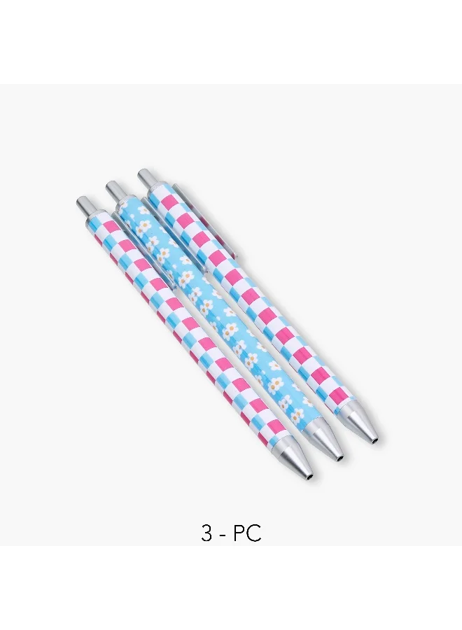 Lifestyle Pen Set-Plastic Ball Pens-Set Of 3-Chequered And Floral Print- (Plastic&Paper) Magenta \ 18.3X6.5X1.5