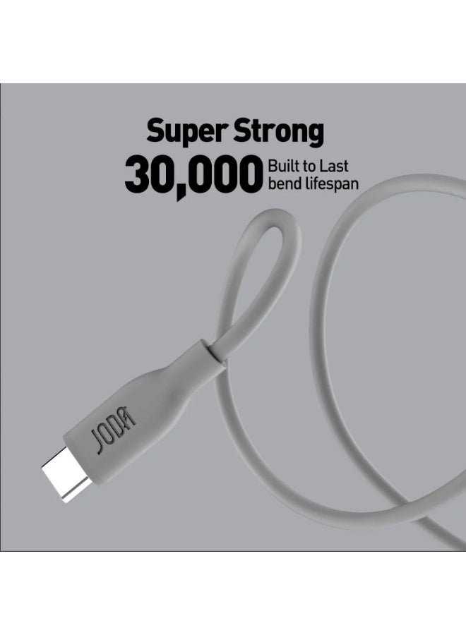 جودا سلك JODA سيليكون تايب سي الى تايب سي بقوة 60 واط بطول 1 متر - رمادي - Image 2