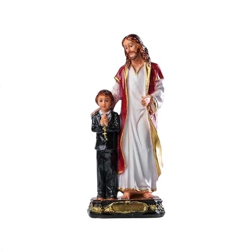 Newven Handcrafted First Holy Communion Gifts for Boys Jesus and Boy Statues Christian Home Decor Birth Day Gift God Idol Showpiece for Table Wall Figurine House Warming, Multicolour, 9 X 6 X 20 CM - Image 1
